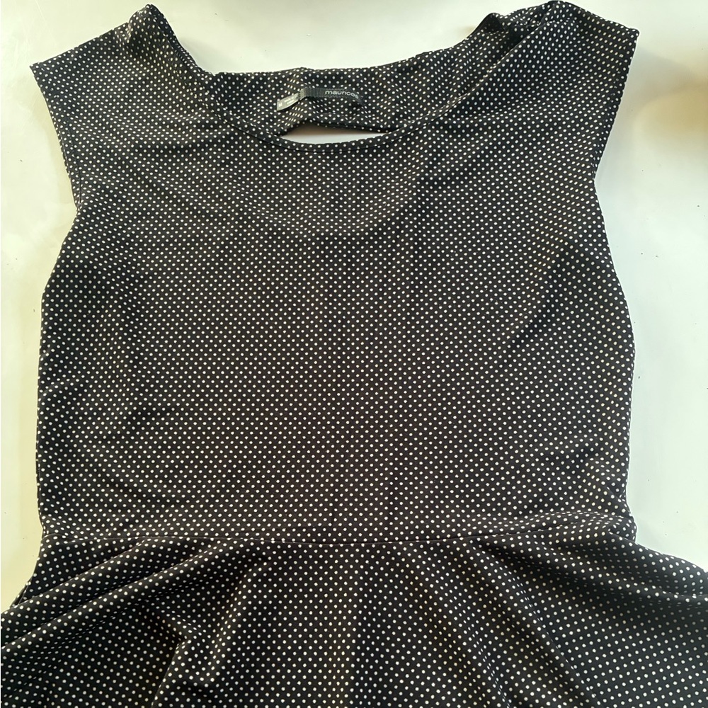 Polka Dot Sleeveless Peplum Top - Black, Maurices, Size Medium